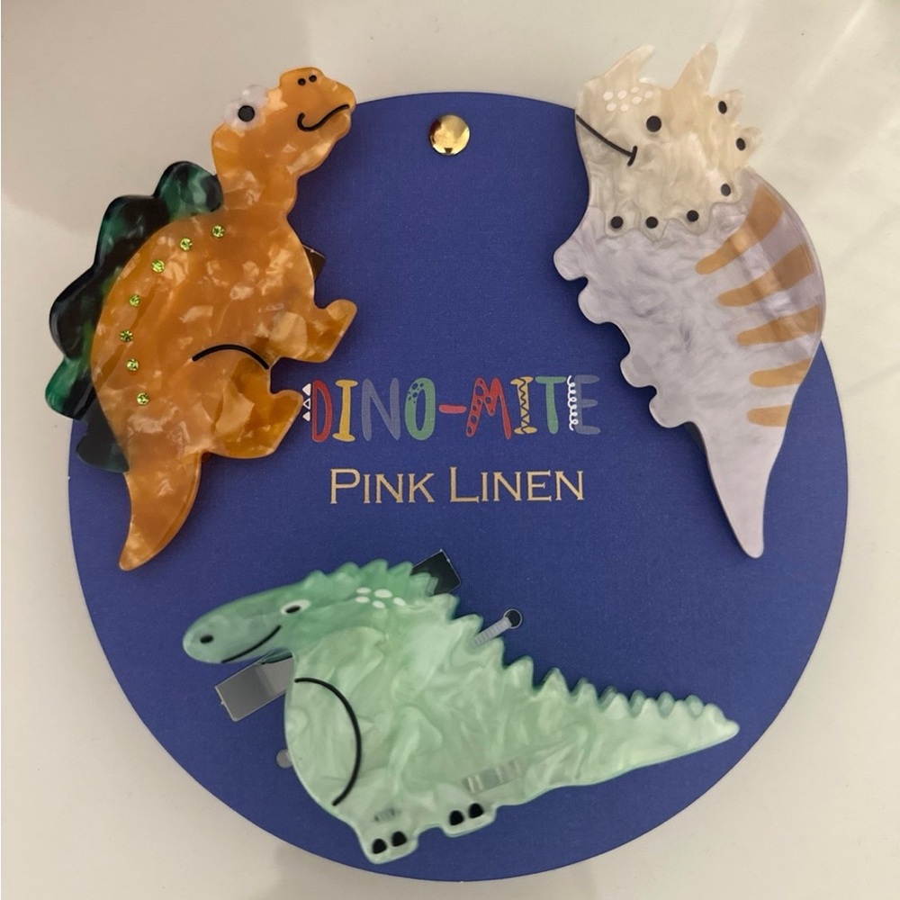New Rare Pink Linen Dino Mite Dinosaurs Hair Clips